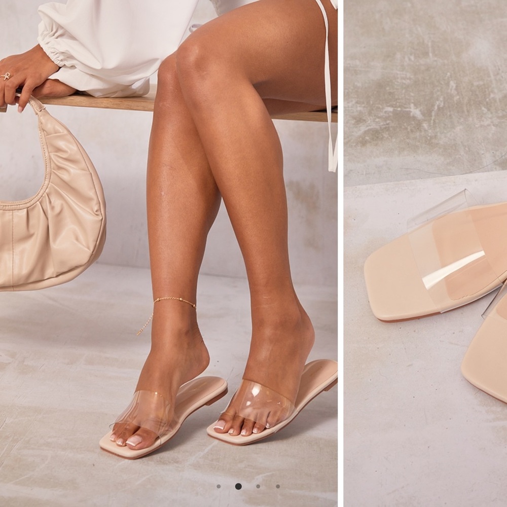 NEW PRETTY LITTLE THING NUDE CLEAR SANDALS SIZE 8 (UK 6)